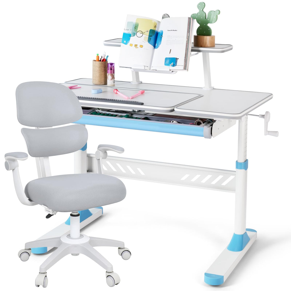 COSVALVE Adjustable Kids Desk & Ergonomic Chair Set with Drawer Bookstand