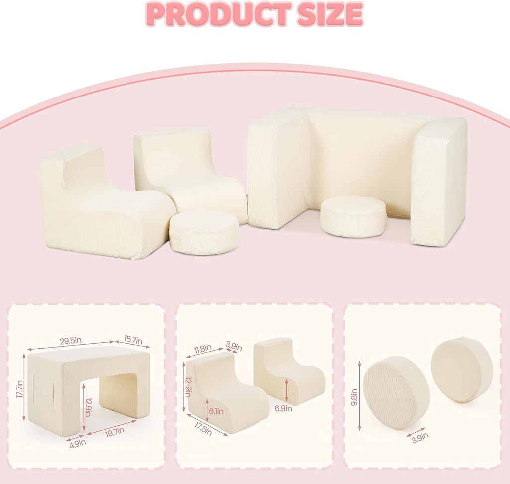 VALUE BOX Kids Bean Bag Chair, Corduroy Soft Bean Bag Sofa, Foam Lounger Suitable for Kids Room and Playroom, Beige
