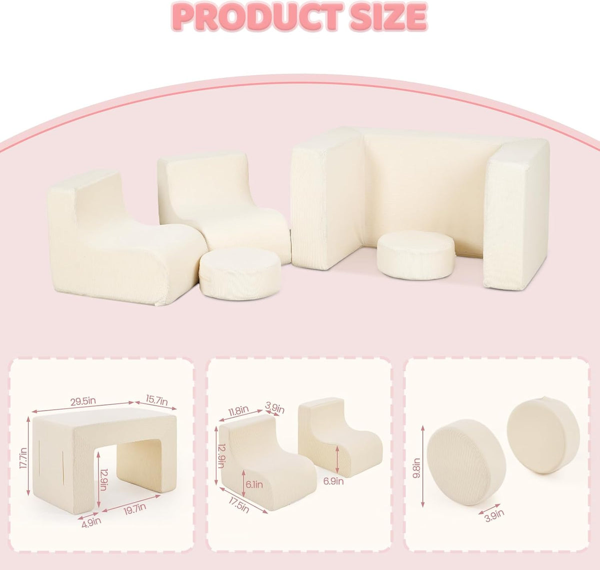 VALUE BOX Kids Bean Bag Chair, Corduroy Soft Bean Bag Sofa, Foam Lounger Suitable for Kids Room and Playroom, Beige