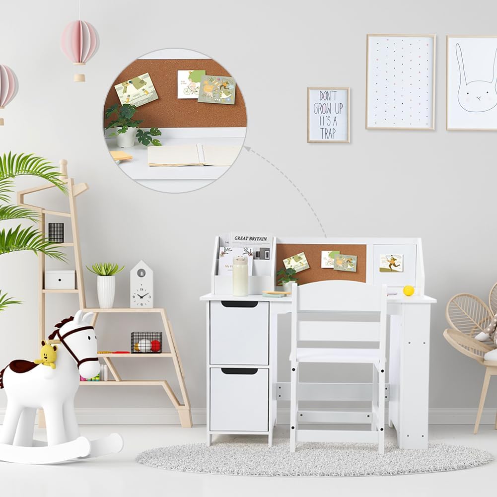 IDEALHOUSE Wooden Kids Study Desk and Chair Set, Desk for Boys and Girls