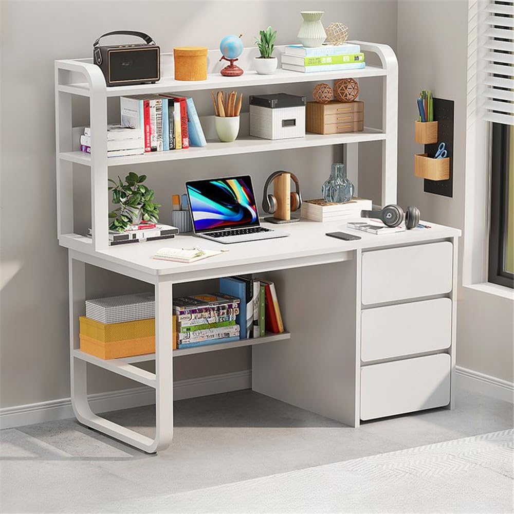 Rectangular Children's Desk Storage Table with 3 Drawers Bookshelf Modern Writing Table Shelves Work Desk PC Table Home Office Corner Study Desk -Wood 39.5" L x 19" W x 57" H