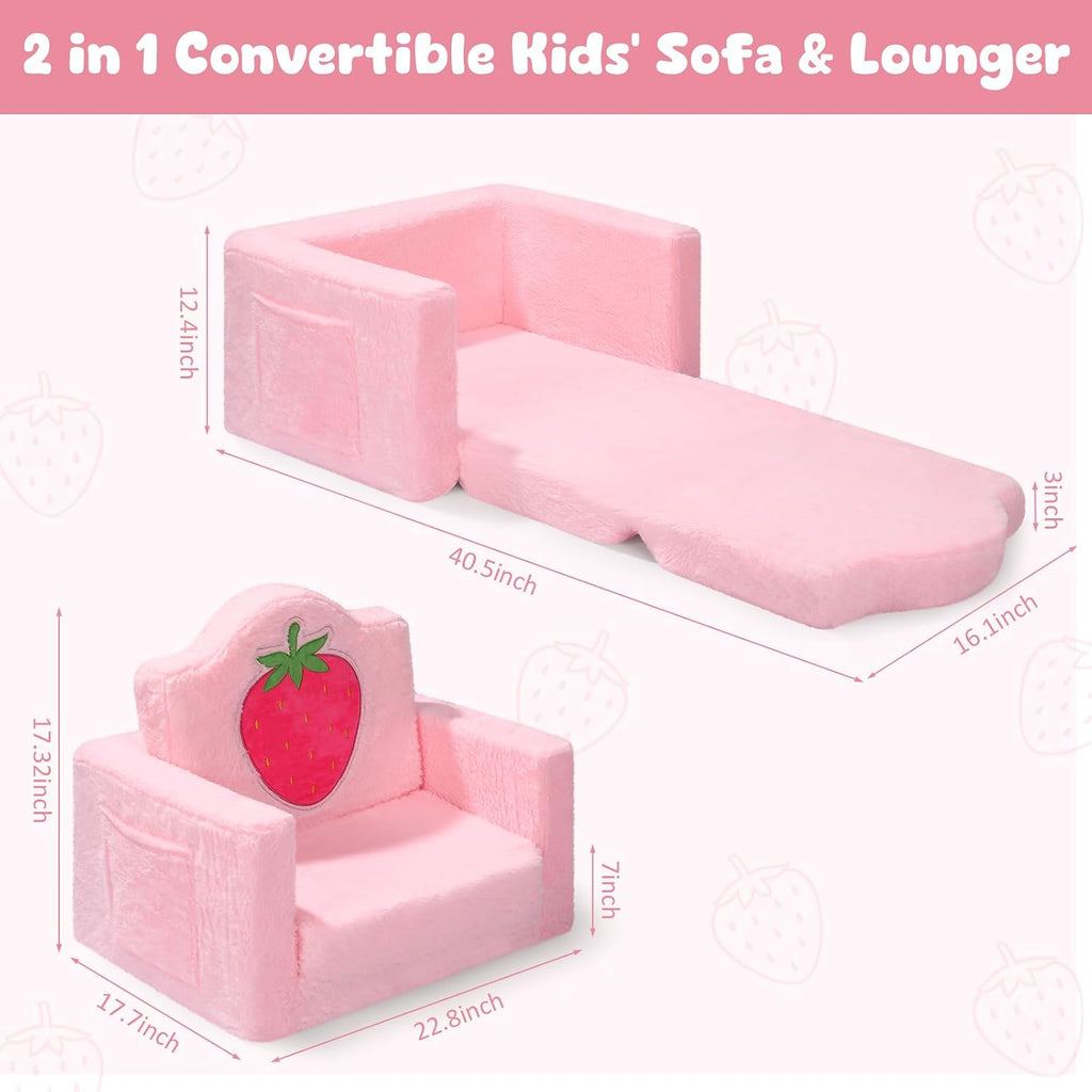 Novabright Kids Chair or Couch, 2-in-1 Soft Foldable Couch, Strawberry