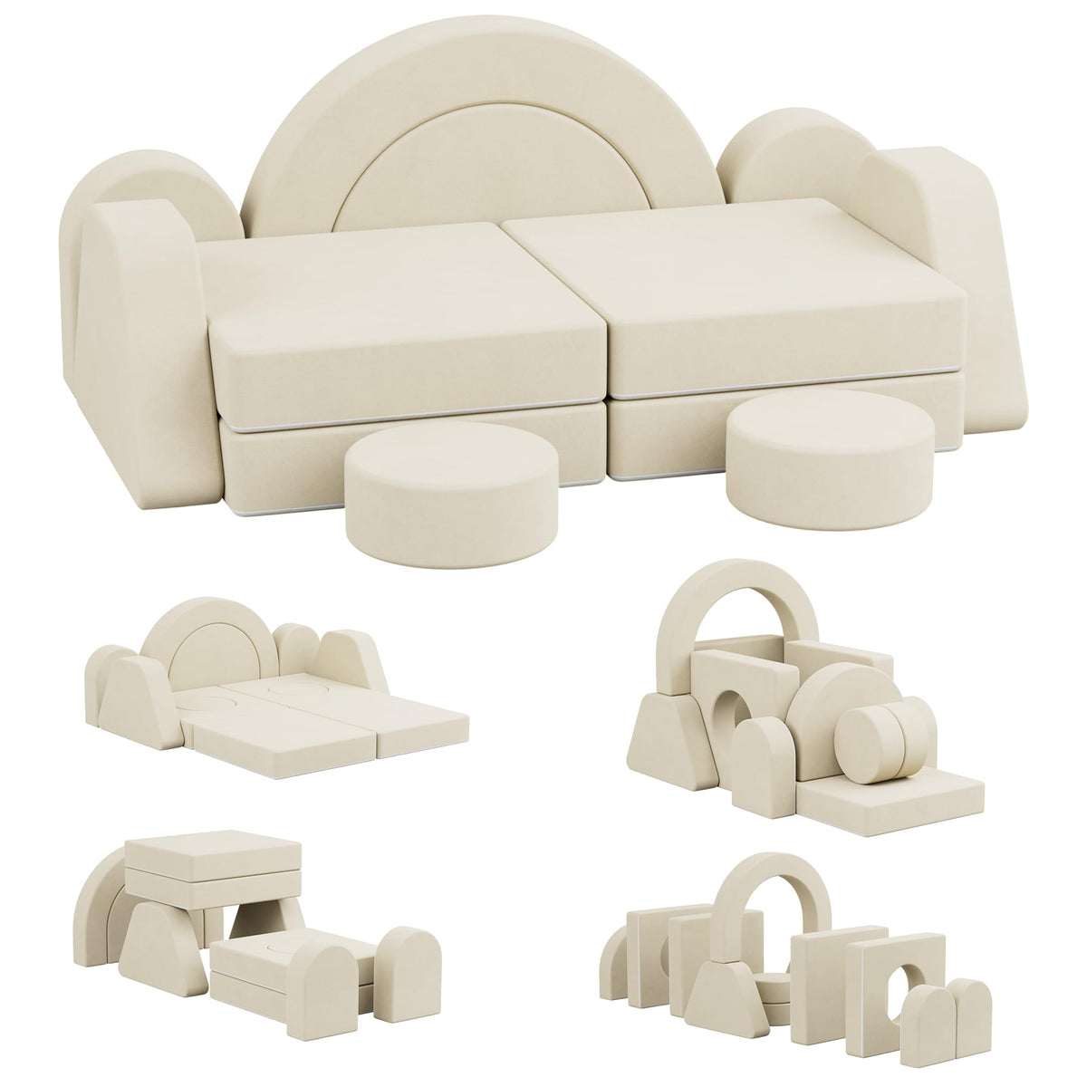 HedoAjim 7 PCS Modular Kids Play Block Sofa Child Couch Toddler Building Fortplay Bedroom Playroom Baby Convertible Floor Foam Cushion for Boys & Girls(Beige-Single)
