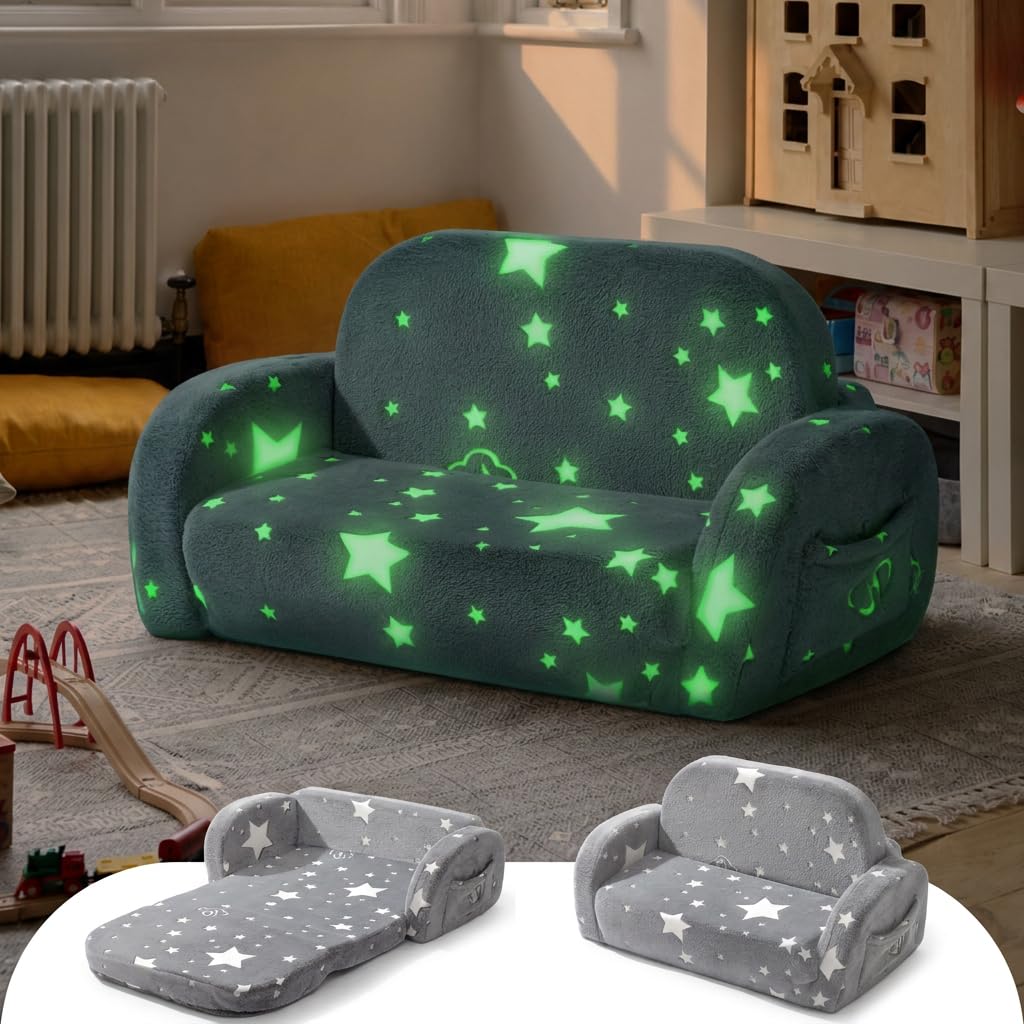 little dove 2-in-1 Sherpa Fold Out Kids Couch, Extra Wide Comfy Kid Chair, Convertible Kids Sofa, Foldable Kid Couch with High Density Foam for Boys & Girls, Beige