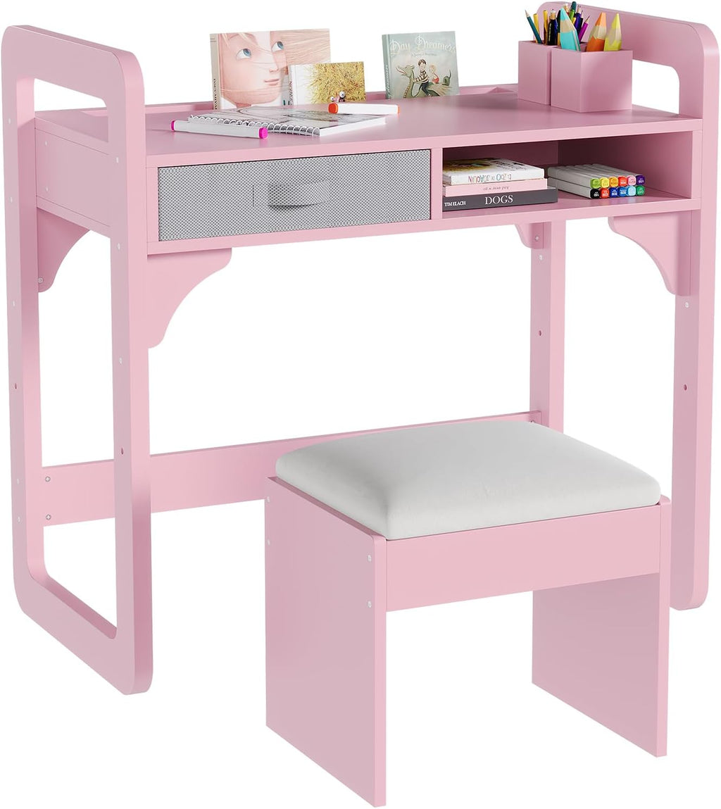 IDEALHOUSE Versatile Kids Desk and Chair Set, Pink