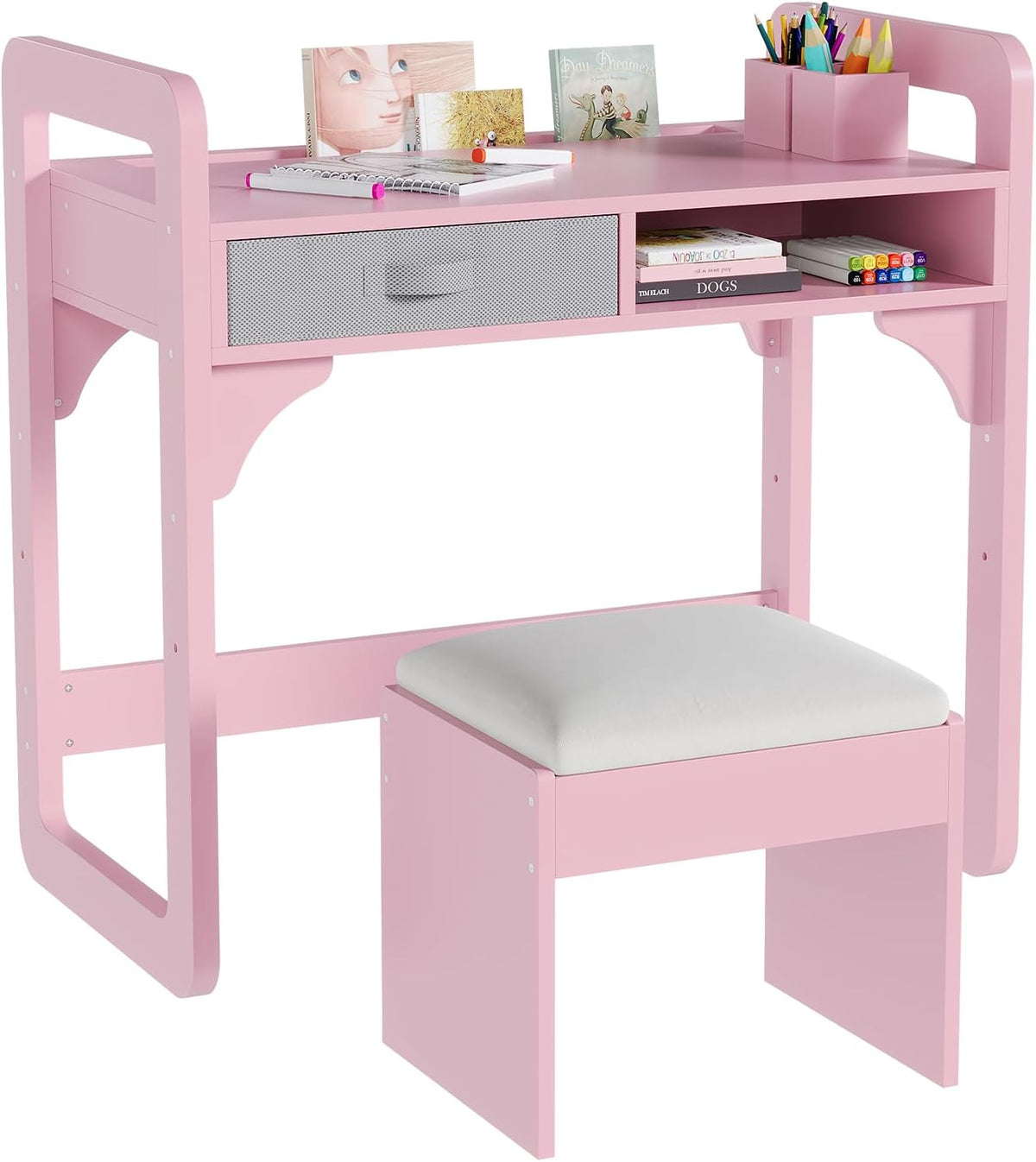 IDEALHOUSE Versatile Kids Desk and Chair Set, Pink