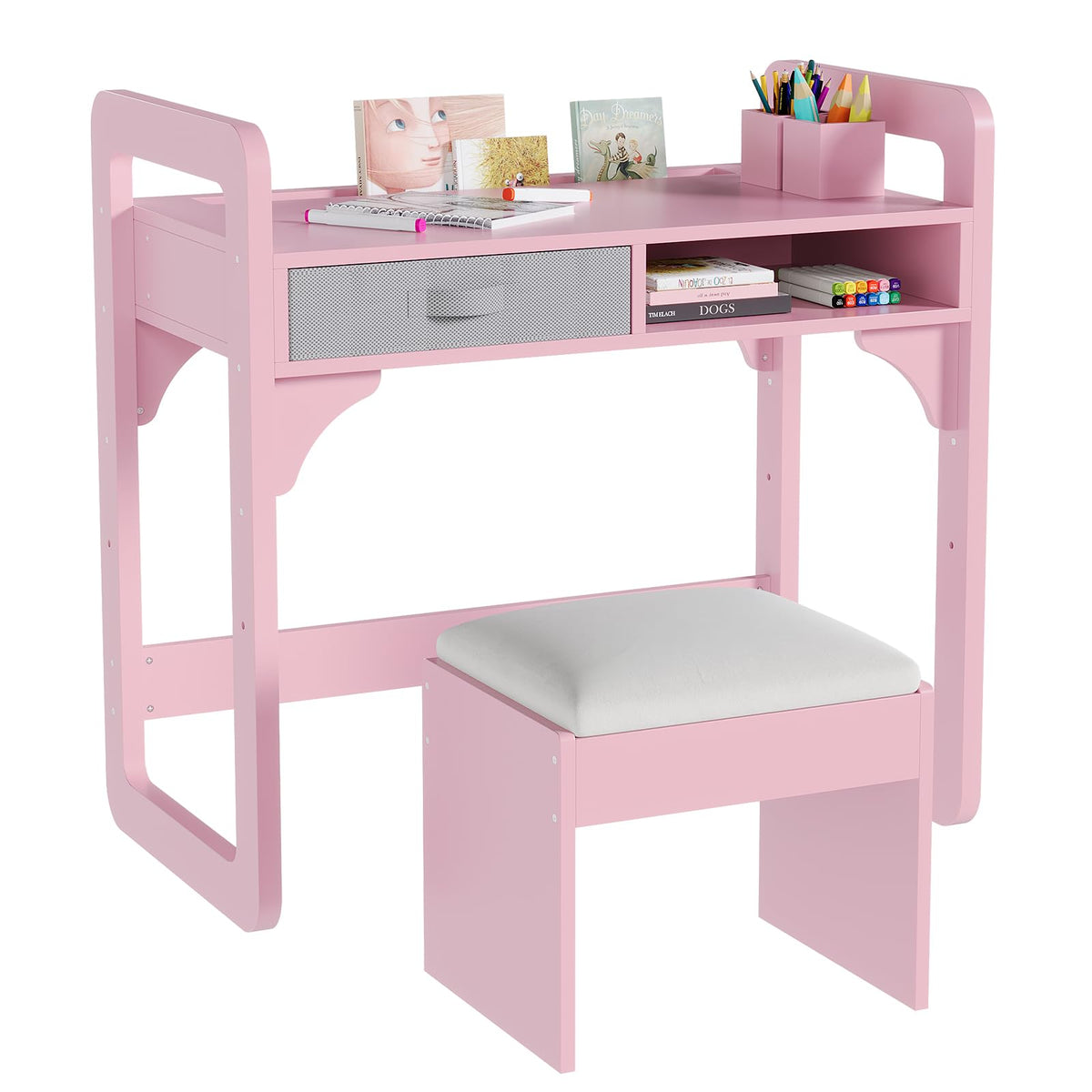 IDEALHOUSE Versatile Kids Desk and Chair Set, Pink