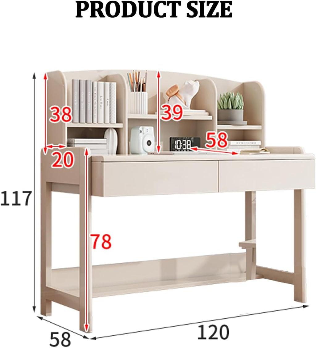 Solid Wood Kids Study Desk Height Adjustable, Home Office Small Children Study Desk with Drawers Small Space, Study Table with Open Hutch, Omputer Workstation & Writing Table 80cm