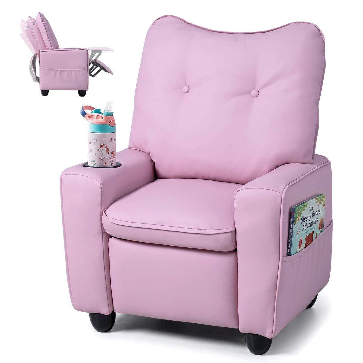 HONEY JOY Kids Recliner, PU Leather Toddler Sofa for Ages 3+ (Pink)
