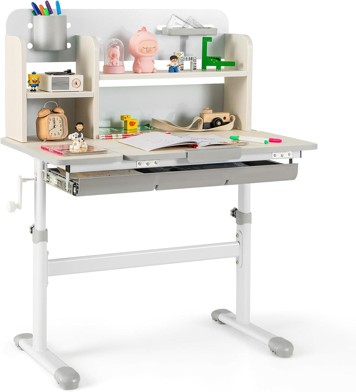 GLACER Desk for Kids, Ergonomic Children Standing School Table with 0-60° Tiltable Surface, Pen Holder, Height Adjustable Kids Study Desk, Wooden Workstation for Little Boys and Girls Aged 3-12 (Gray)