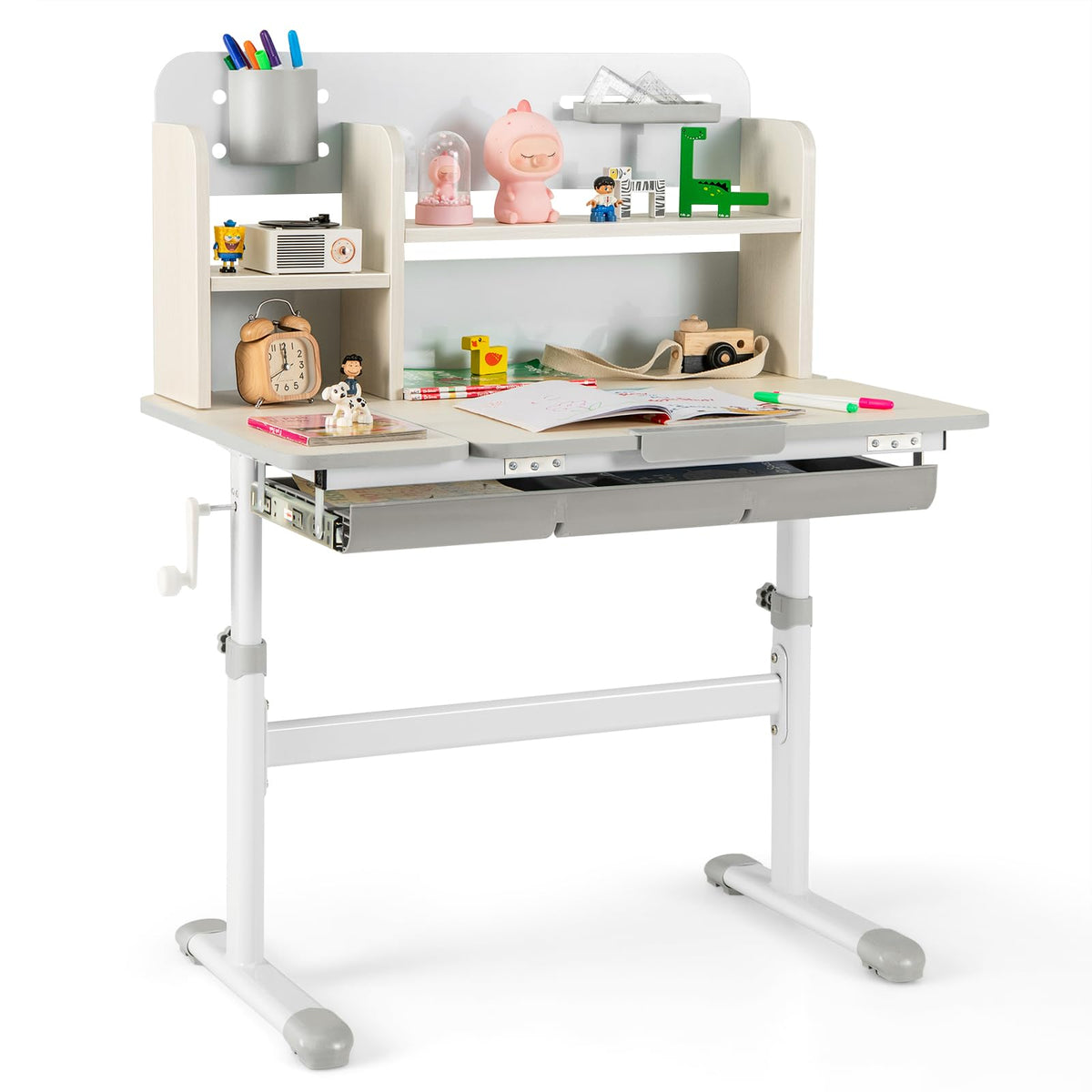 GLACER Desk for Kids, Ergonomic Children Standing School Table with 0-60° Tiltable Surface, Pen Holder, Height Adjustable Kids Study Desk, Wooden Workstation for Little Boys and Girls Aged 3-12 (Gray)