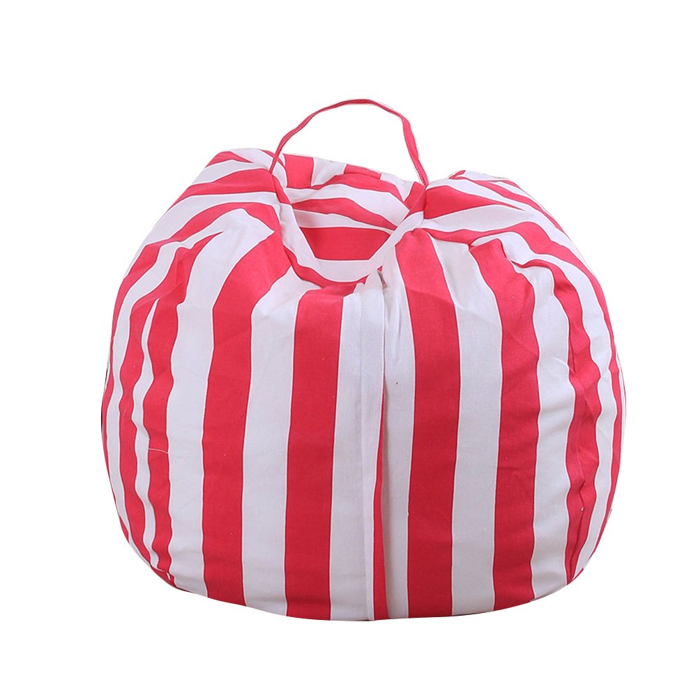 ELEOPTION Stuffed Animal Storage Bean Bag Chair Cover, Large Size 38inch Cotton Canvas Children Plush Toy Organizer Storage Bag Fill Fun Chair for Kids Room or Bedroom (Strawberry, 32in)