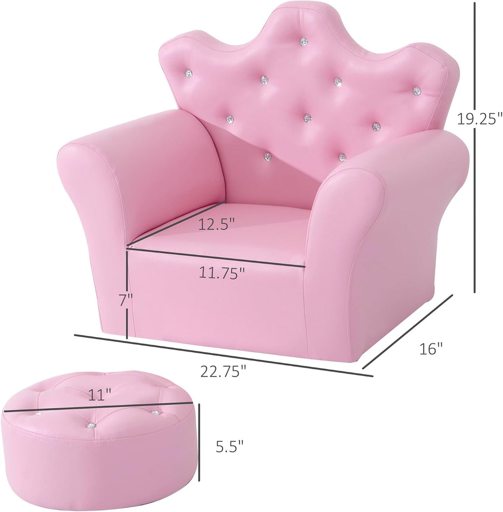 Qaba Kids Sofa Set with Footstool Baby Sofa Chair for Toddlers Girls Pink