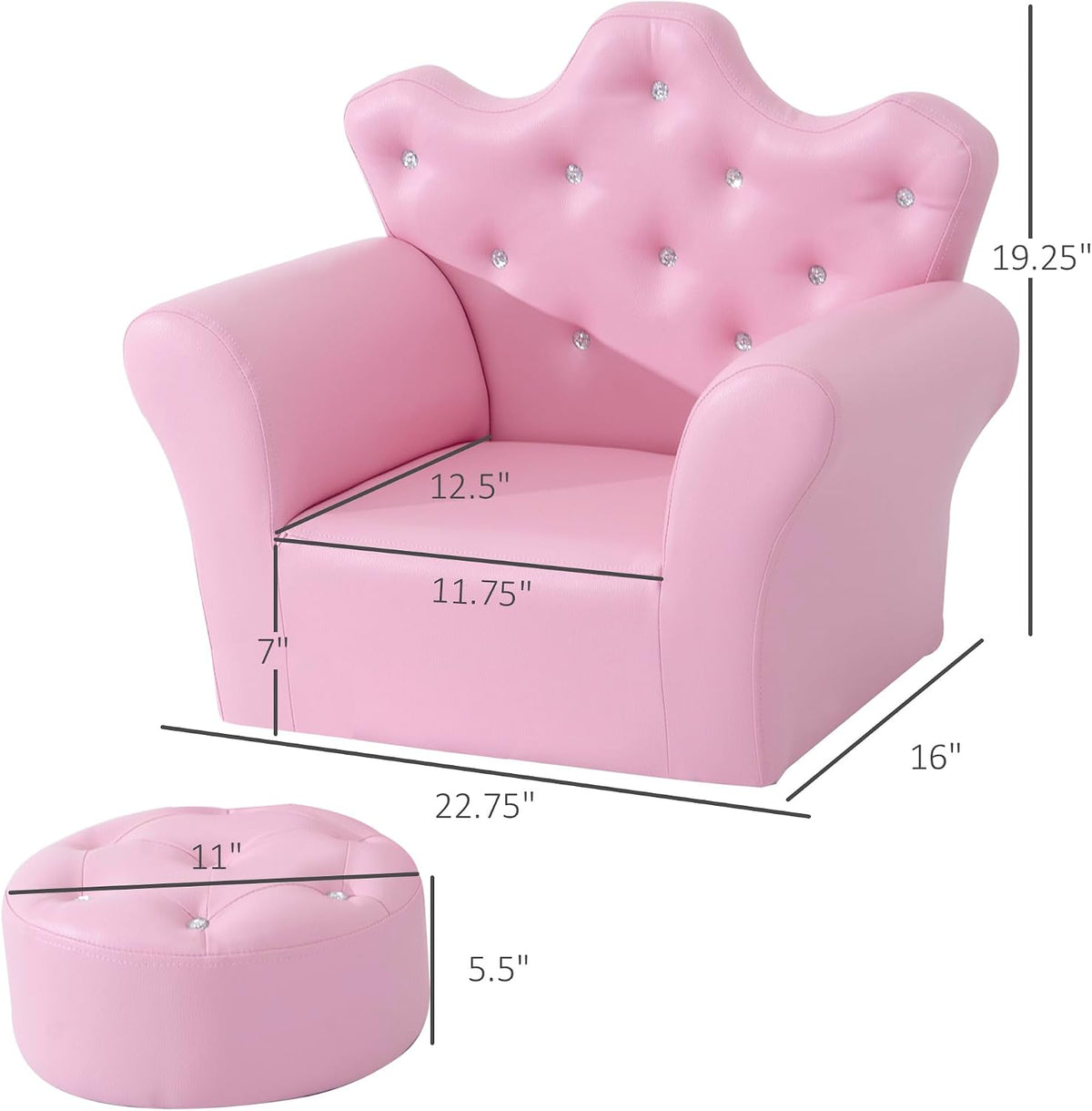 Qaba Kids Sofa Set with Footstool Baby Sofa Chair for Toddlers Girls Pink
