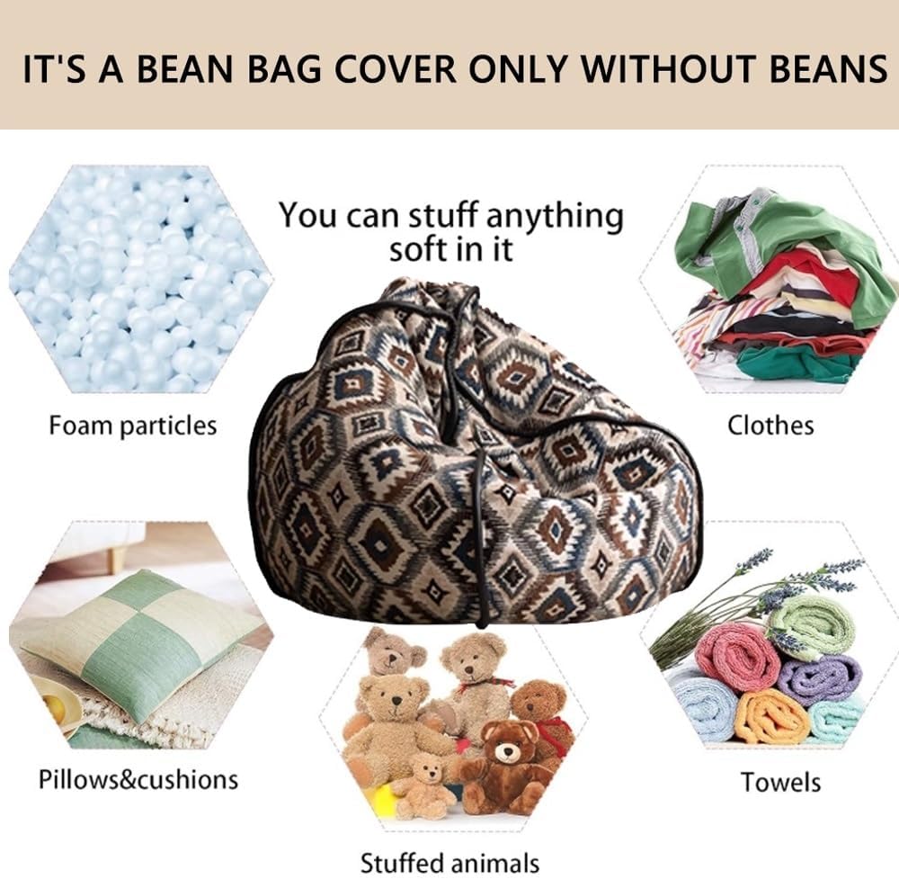 Bean Bag Chair (No Filler) Boho Rainbow Kids Bean Bag Chair-Cover Stuffed Animal Storage Bean Bag Comfy Chair Living Room Furniture Bedroom Furniture for Girls Boys Indoor Outdoor(Green,70CM)