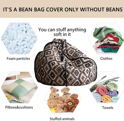 Bean Bag Chair (No Filler) Boho Rainbow Kids Bean Bag Chair-Cover Stuffed Animal Storage Bean Bag Comfy Chair Living Room Furniture Bedroom Furniture for Girls Boys Indoor Outdoor(Green,70CM)