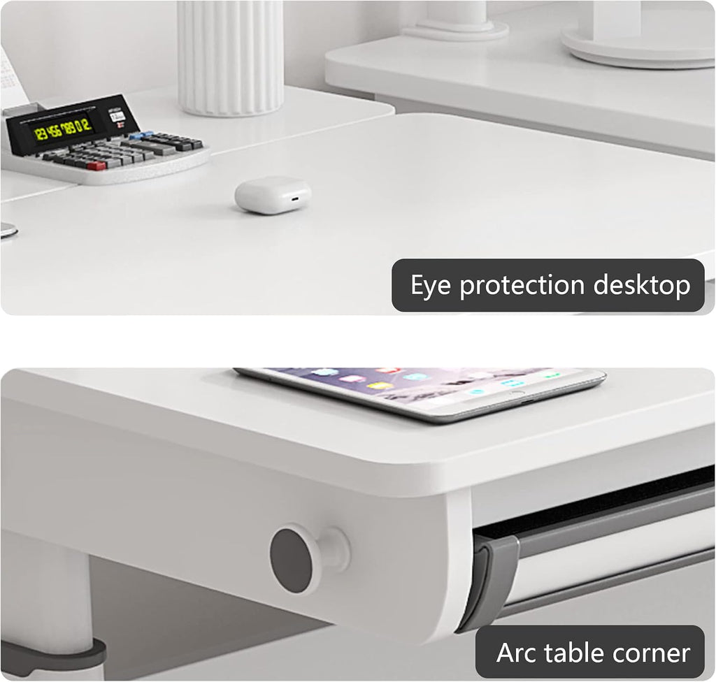 FCD Kids Desk, Height Adjustable Wood Children Study Computer Desk with Large Shelf, Tiltable Desktop and Pull-Out Drawer