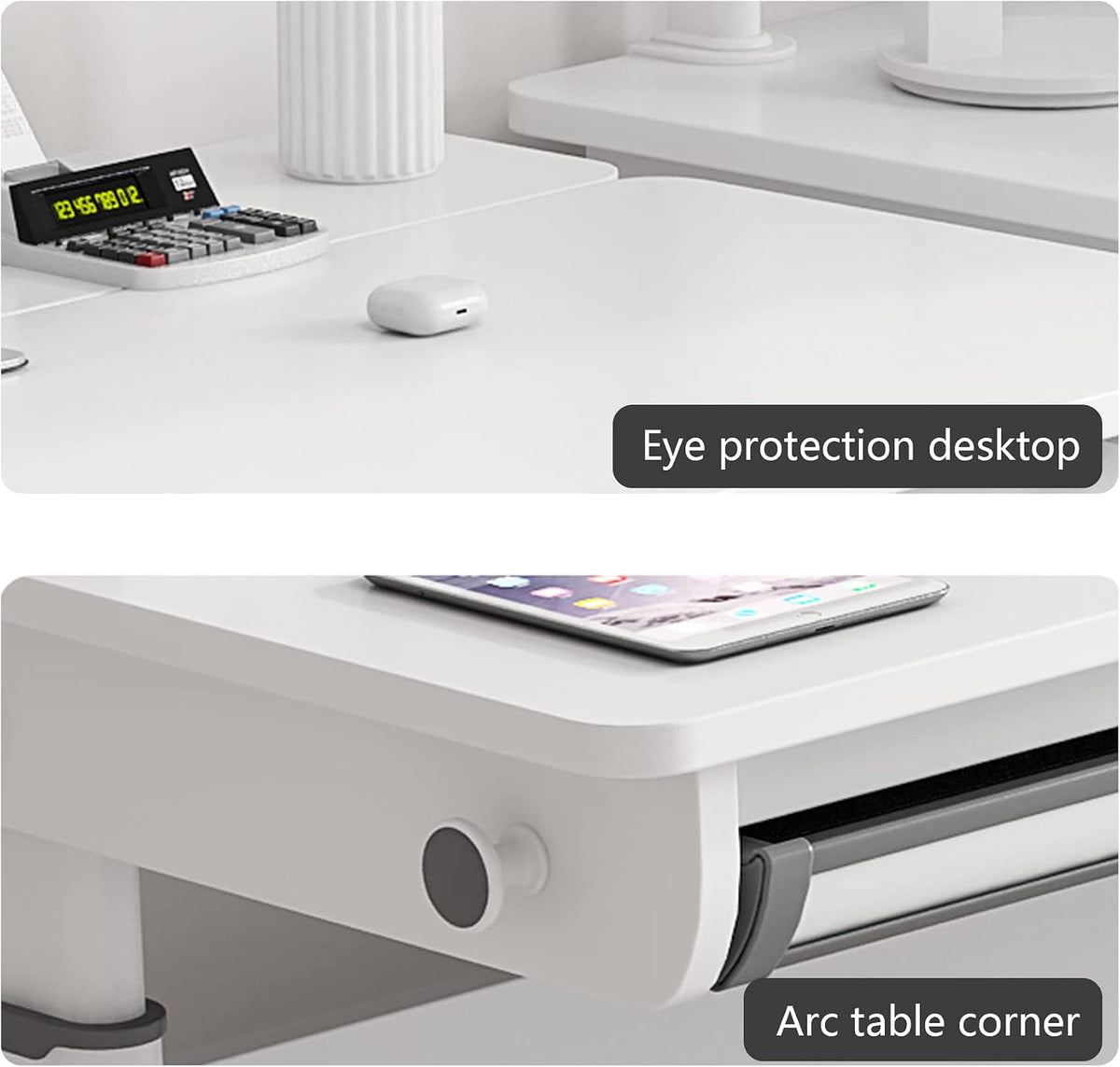FCD Kids Desk, Height Adjustable Wood Children Study Computer Desk with Large Shelf, Tiltable Desktop and Pull-Out Drawer