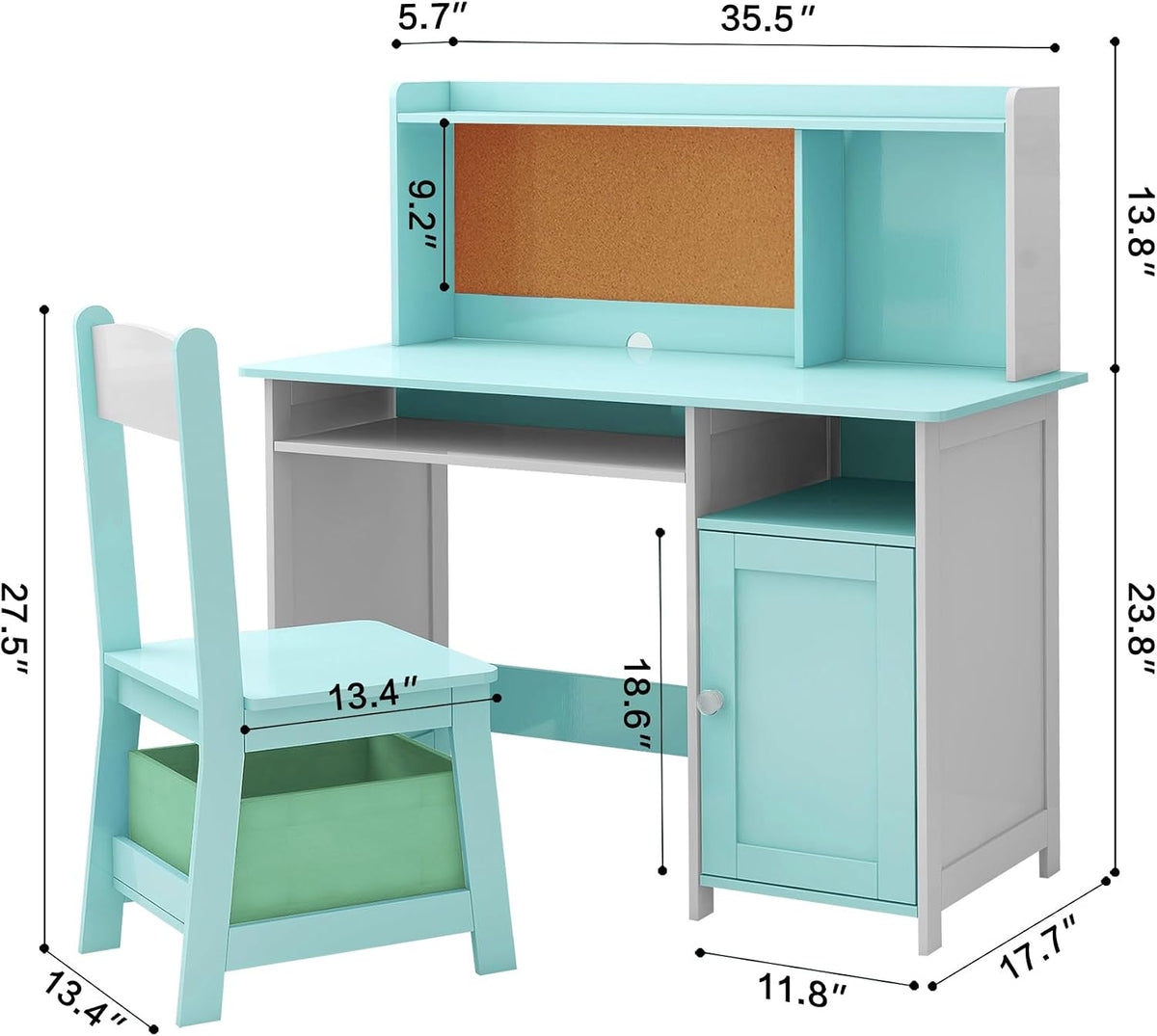 TaoHFE Blue Kids Desk and Chair Set, Kid Desk Chair with Storage and Shelf