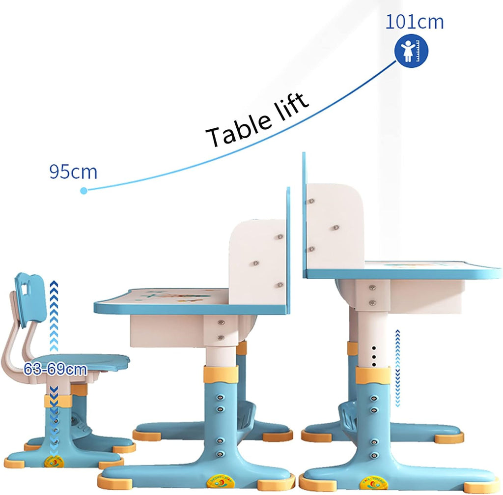 Kids Adjustable Study Desk & Chair Set, Pink Girl Desk, Child Toddler Homework Table, Princess Children Preschool Desk for Computer Writing Homework, Escritorio Mesas para Niña (Blue)