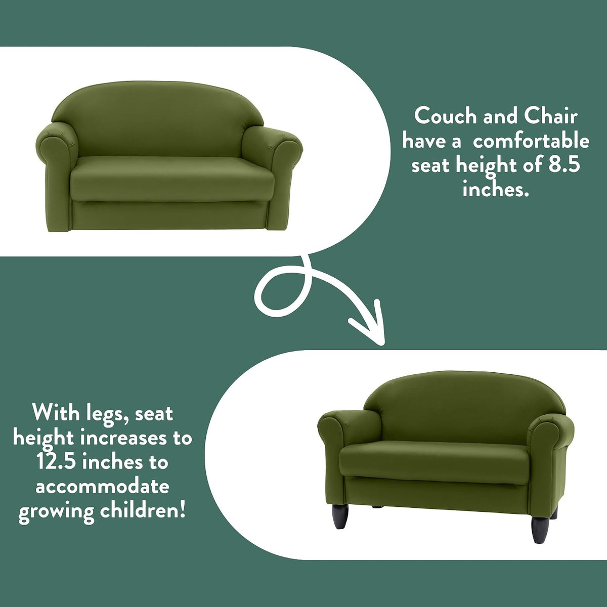 Children's Factory Upholstered Toddler Couch for Classroom, Sofa, Sage