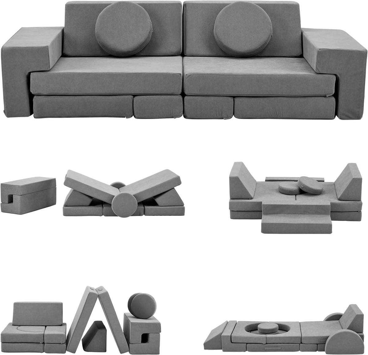 Karl home Kids Couch 14PCS, Modular Foam Toddler Sofa, Grey