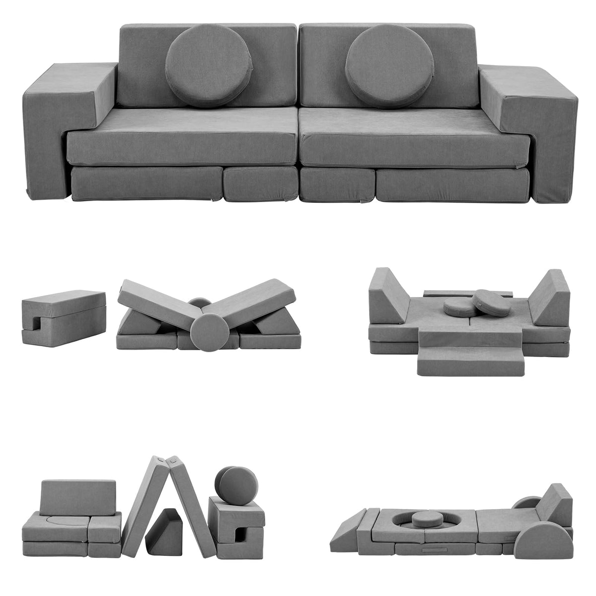 Karl home Kids Couch 14PCS, Modular Foam Toddler Sofa, Grey