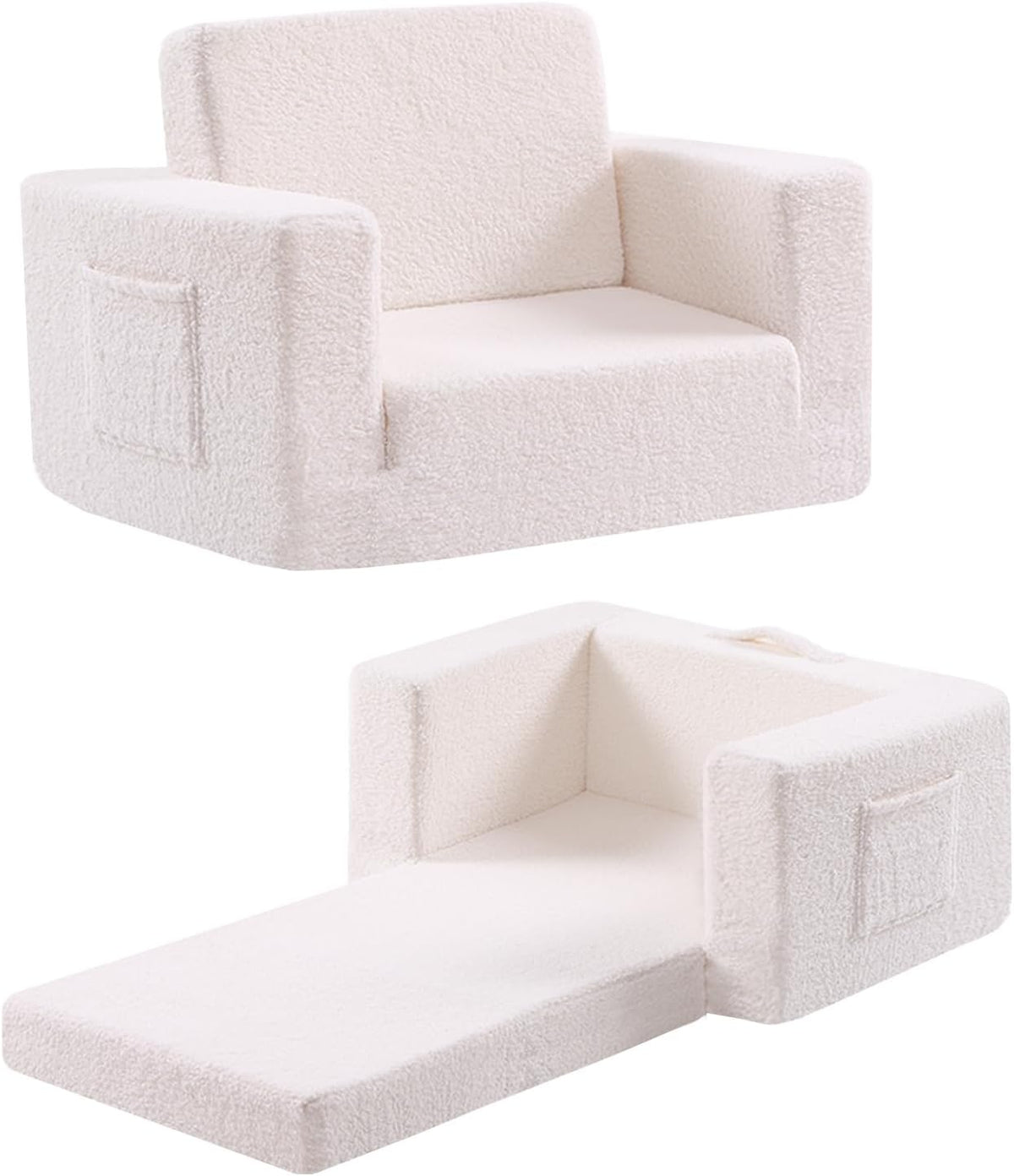 Kids Chair Sherpa Kids Couch, 2-in-1 Soft Kids Armchair for Kids' Room, Convertible Sofa for Girls and Boys, Child Reading Chair for Playroom, Living Room, Pet, Beige