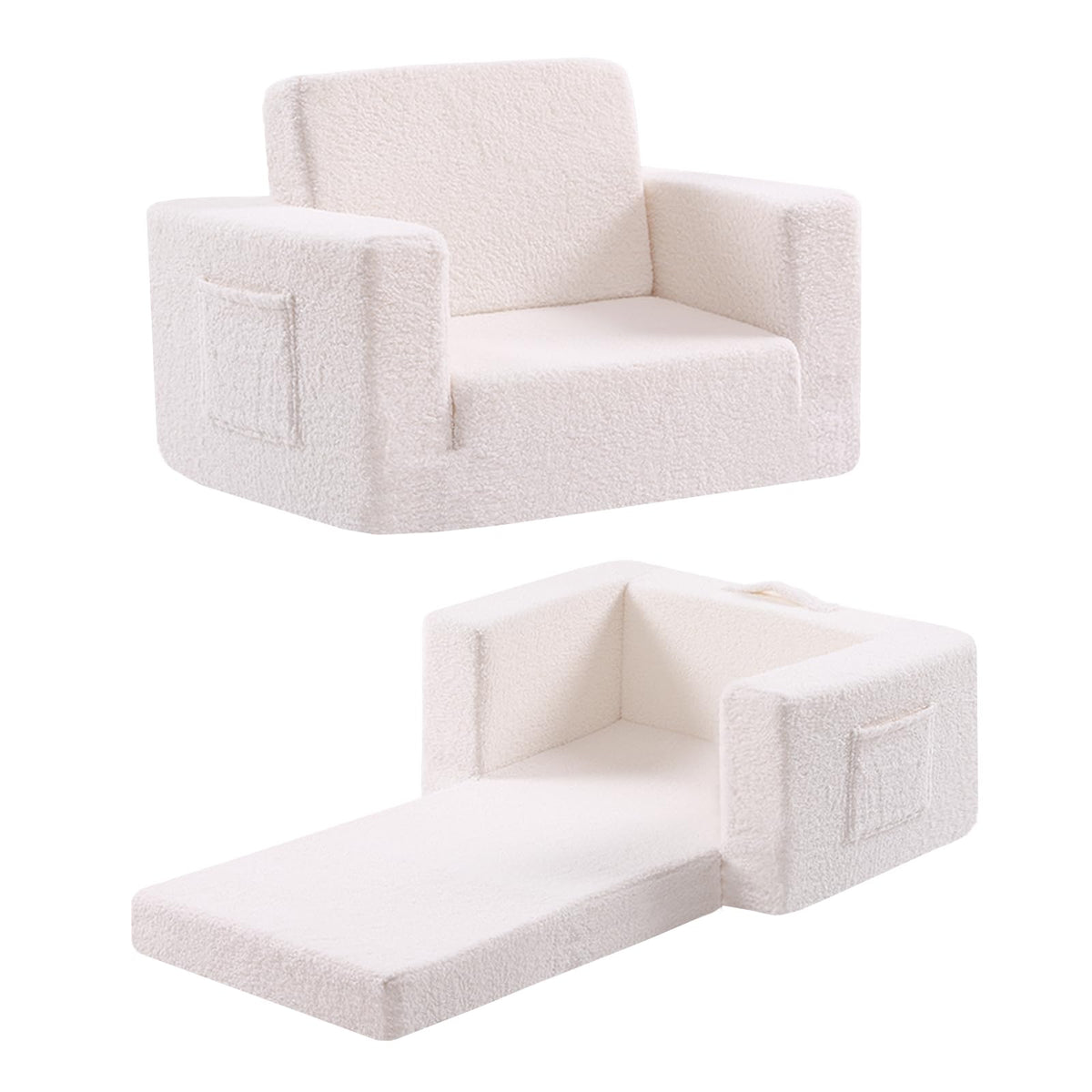 Kids Chair Sherpa Kids Couch, 2-in-1 Soft Kids Armchair for Kids' Room, Convertible Sofa for Girls and Boys, Child Reading Chair for Playroom, Living Room, Pet, Beige