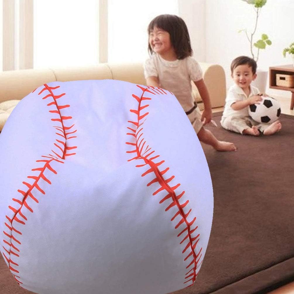STOBOK Baseball Style Bean Bag Chair with Zipper Storage for Kids Plush Toy Organizer 17 Inch Stuffed Animal Storage and Seating for Playroom Bedroom