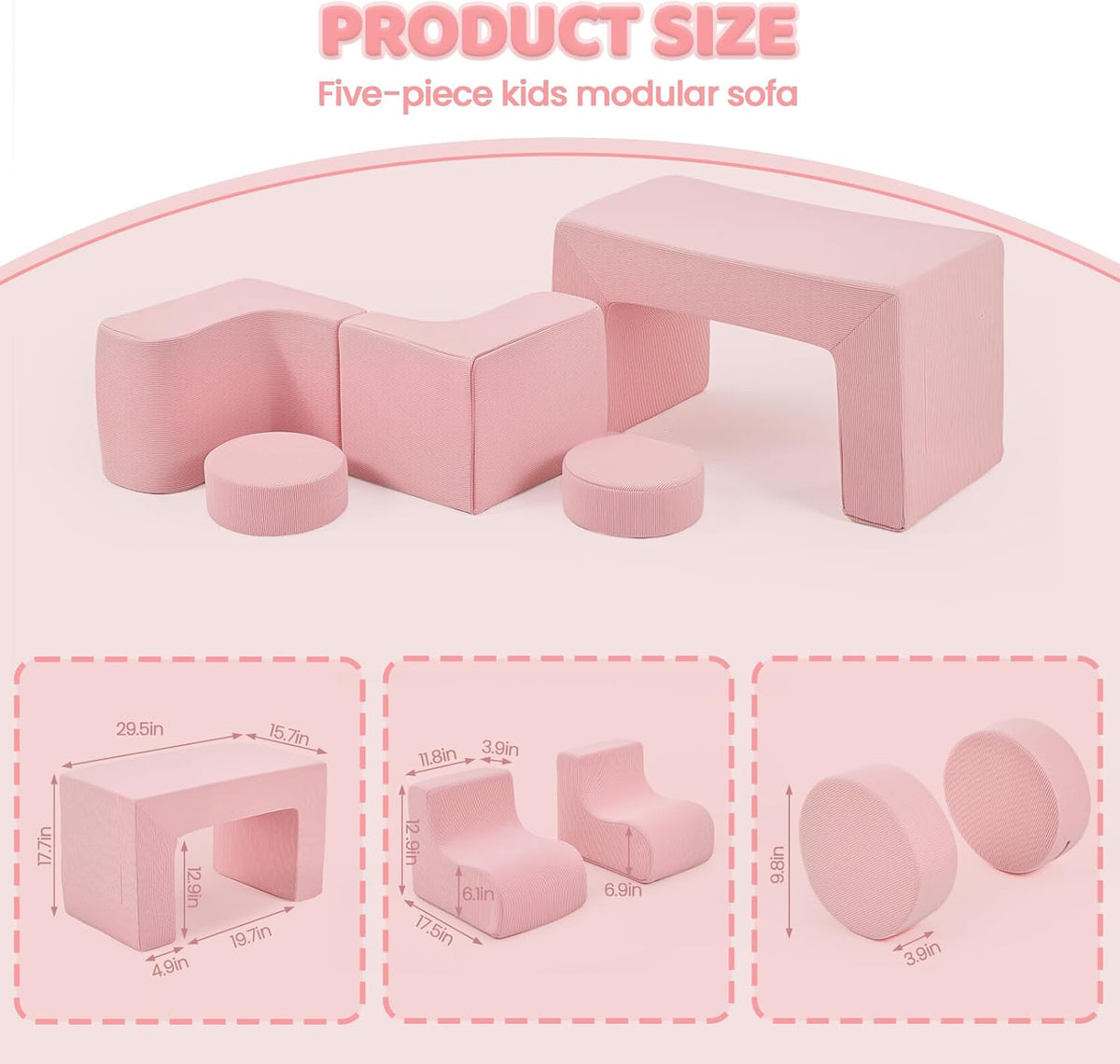 ONCLOUD Kids Corduroy Bean Bag Chair, Soft Foam Lounger for Kids Room & Playroom, Pink