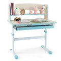 Costzon Kids Study Desk, Height Adjustable Children School Desk with Storage, Tilt Desktop, Pen Holder & Scale Ruler, Student Computer Desk Writing Table for Home School Use, Desk for Kids (Grey)