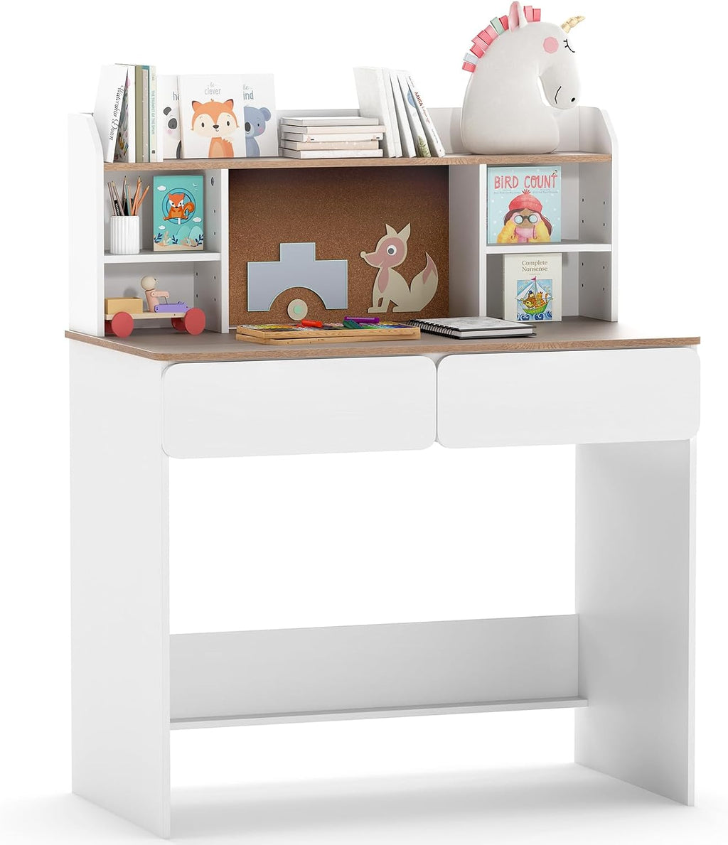 Costzon Kids Study Desk, Student Writing Table with Power Outlets (White)