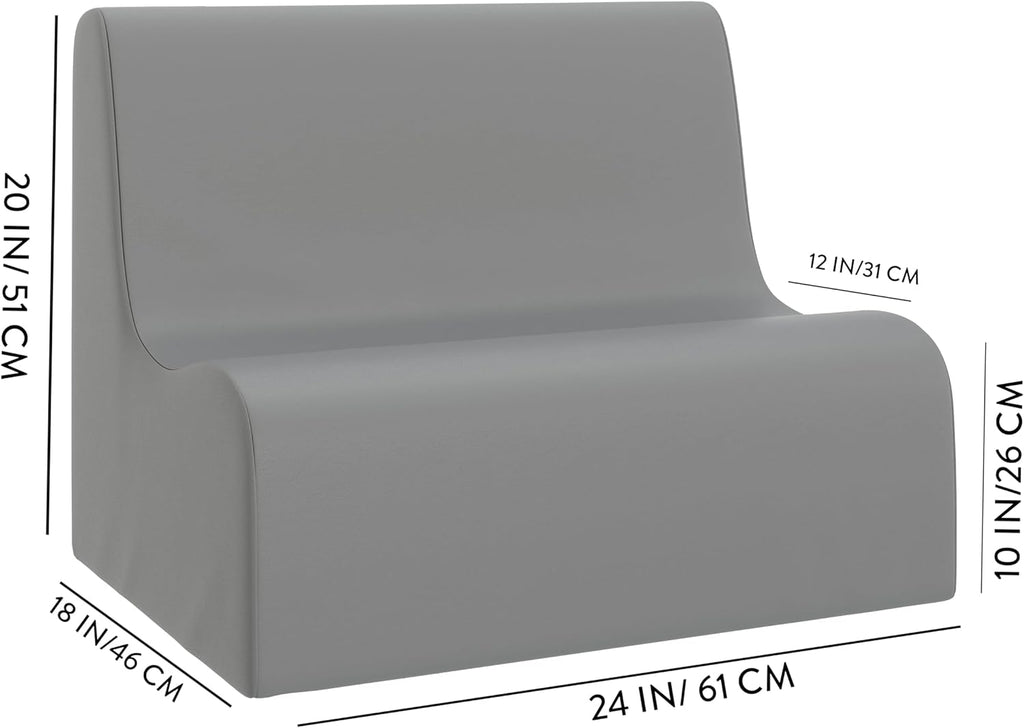 Children's Factory Medium Contour Sofa, Mix-and-Match Kids Chairs, Sofas, Corner Ottomans and Cubes, Foam-Filled and Water-Resistant, Flexible Seating for Classroom Elementary, Fog Blue Kids Couch