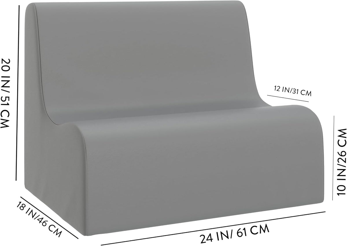 Children's Factory Medium Contour Sofa, Mix-and-Match Kids Chairs, Sofas, Corner Ottomans and Cubes, Foam-Filled and Water-Resistant, Flexible Seating for Classroom Elementary, Fog Blue Kids Couch