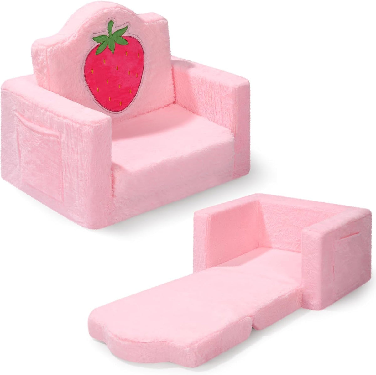 Novabright Kids Chair or Couch, 2-in-1 Soft Foldable Couch, Strawberry