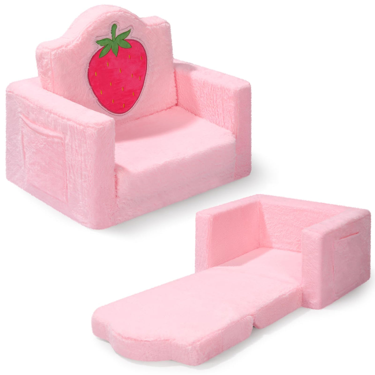 Novabright Kids Chair or Couch, 2-in-1 Soft Foldable Couch, Strawberry