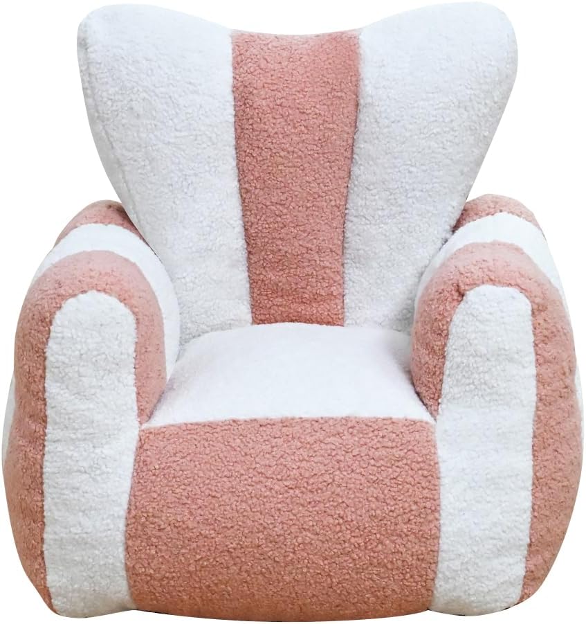 Kids Bean Bag Chair Sofa, Teddy Fabric, Heart-Shaped Backrest (White Green)