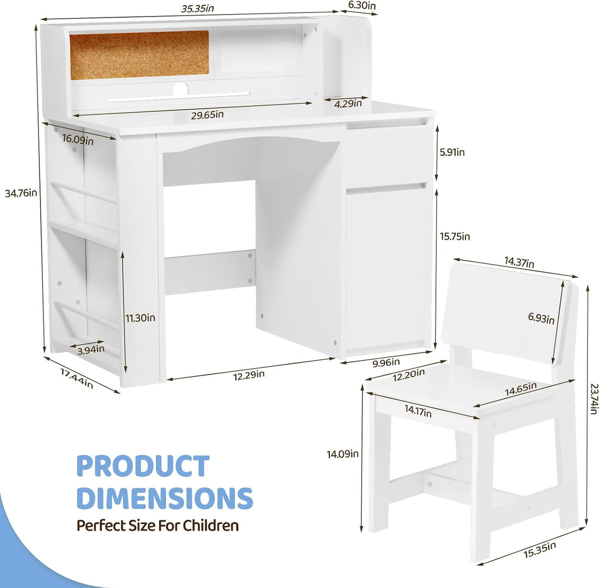 JOYMOR Kids Desk and Chair Set with Bookshelf & Storage Cabinet (Extra Large)