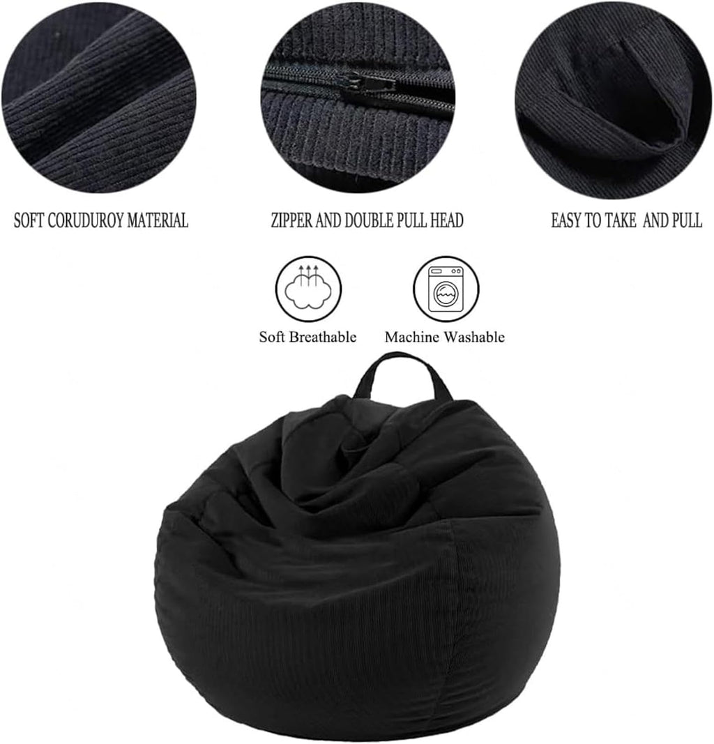 NIBHZ Stuffed Animal Storage Bean Bag Chair Cover (No Filler) for Kids and Adults.Soft Premium Bean Bag for Organizing Children Plush Toys,black-100x120cm