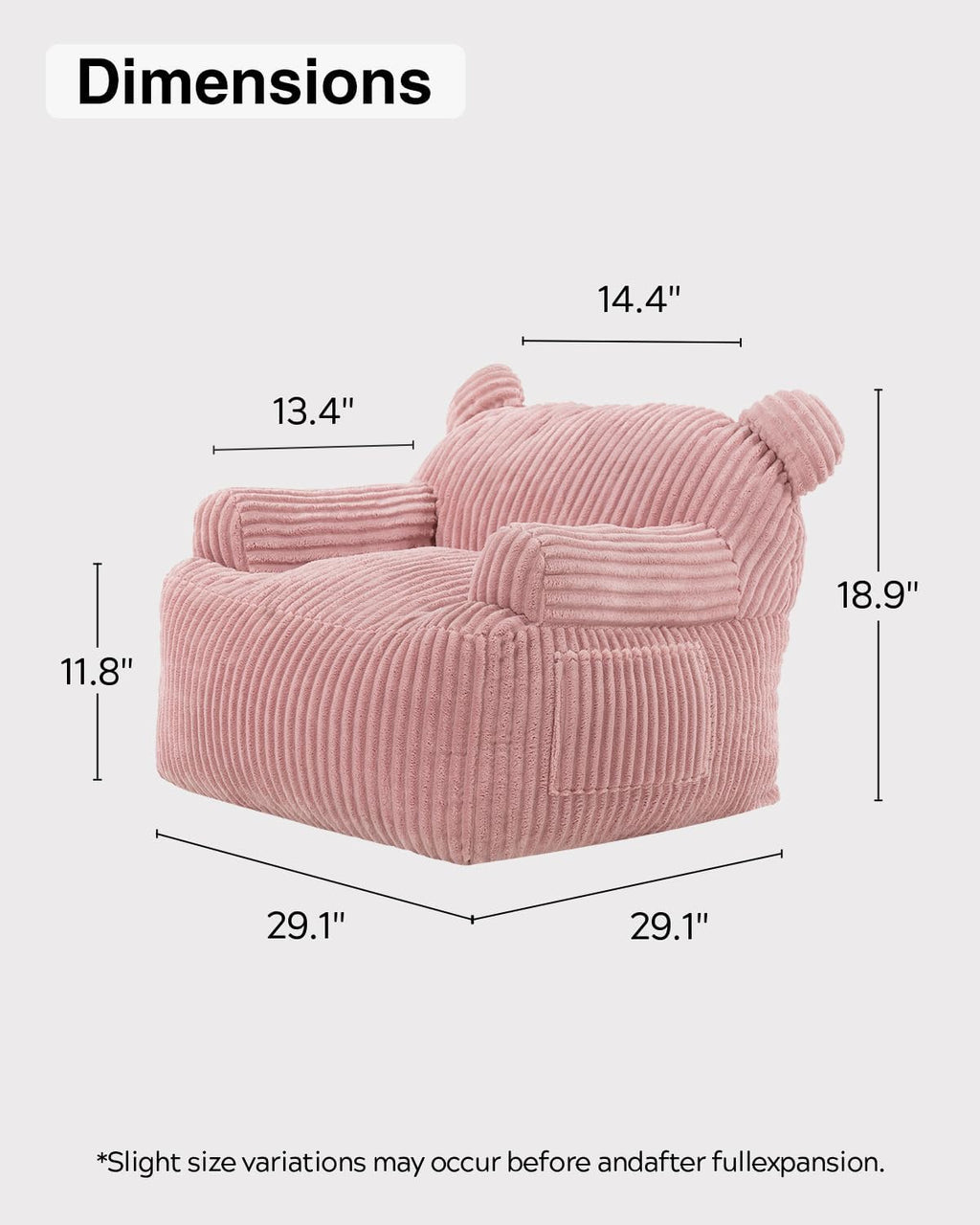 Kids Bean Bag Chair Soft Stuffed Floor Sofa with Pocket for Reading, Pink
