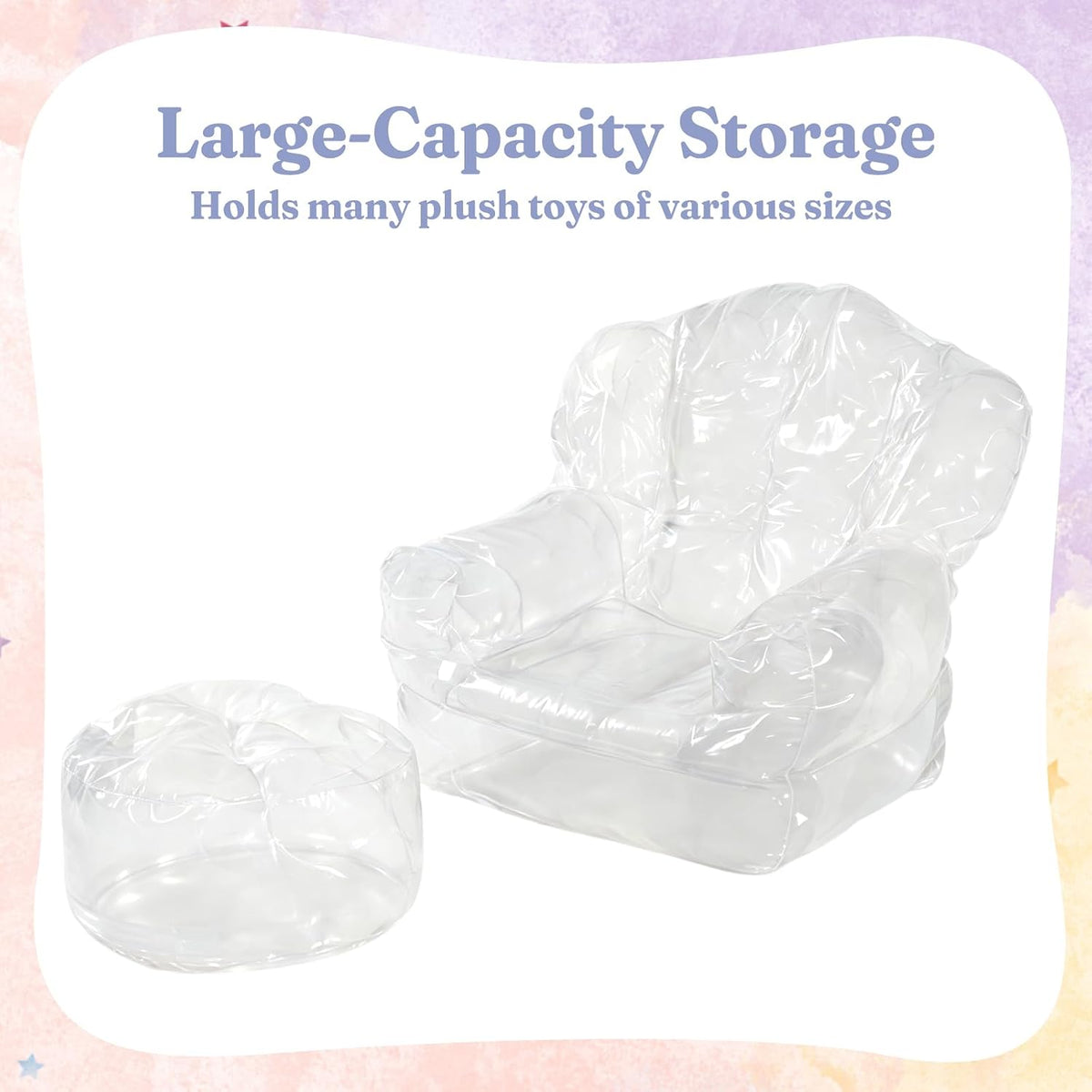 2 Pack Clear Stuffed Animal Storage Chair, Bean Bag Chair Covers