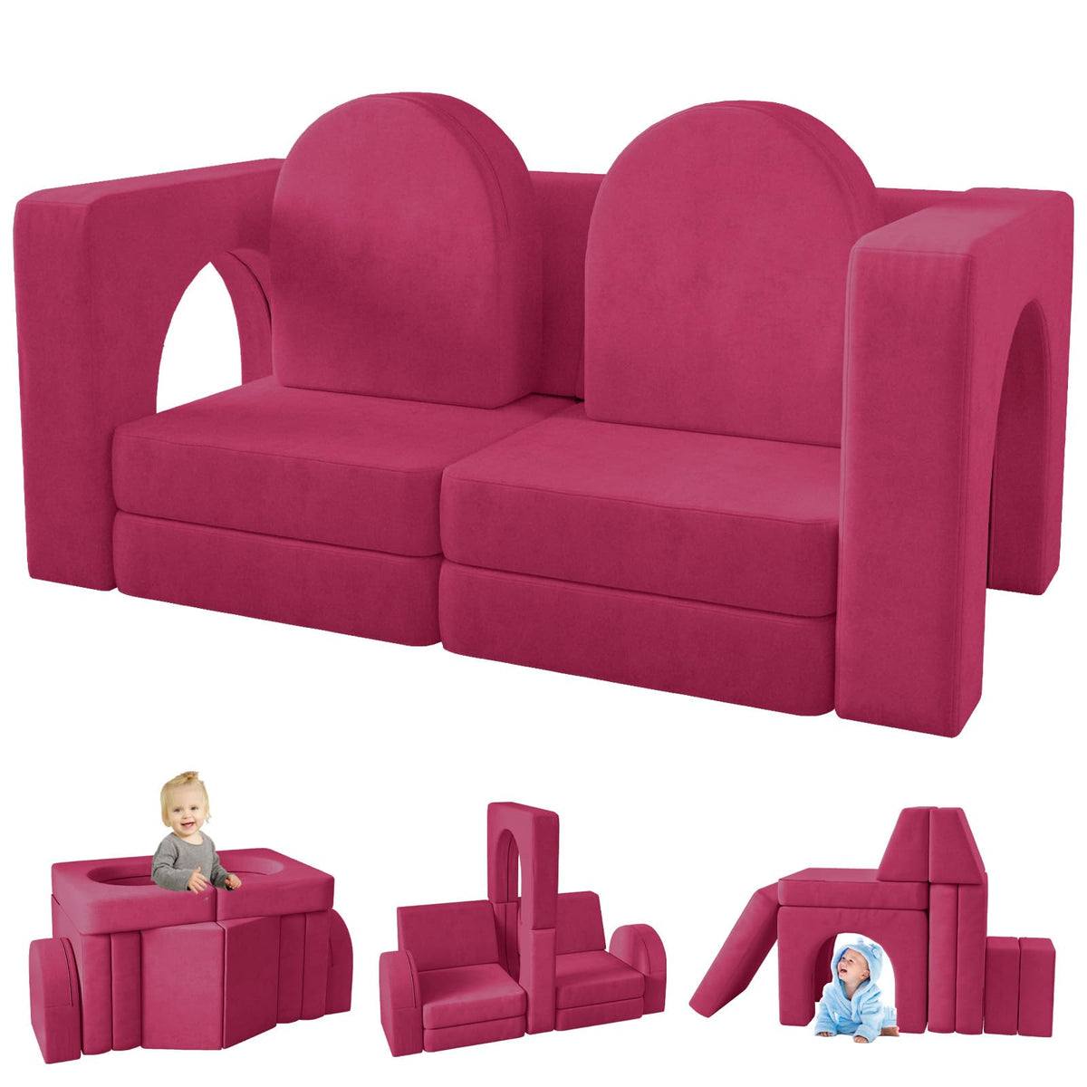 wanan Kids Couch 10PCS, Modular Kids Play Couch for Playroom Bedroom, 10 in 1 Multifunctional Kid Sofa for Playing, Creativing, Sleeping, Indoor Toddler Couches for Boys and Girls(Grey)