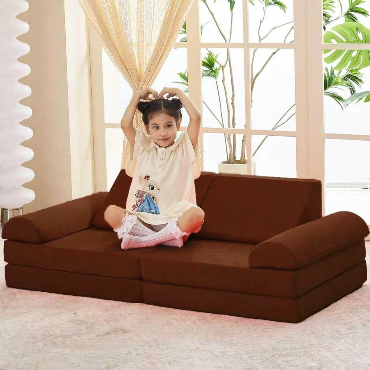 jela Kids Play Couch, Safety Certified Toddler Modular Foam Couch,Convertible Playroom Furniture,Soft Building Fort Set Indoor (57"x28"x18", Navy Blue)