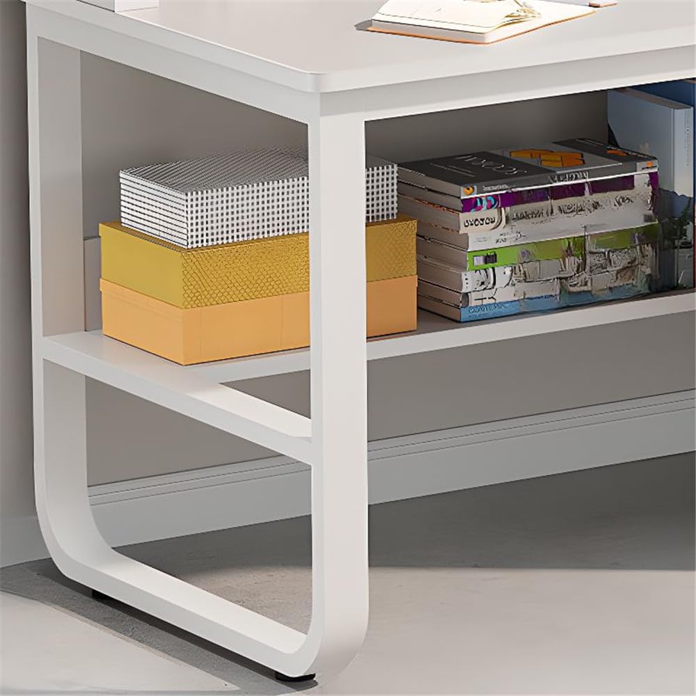 Rectangular Children's Desk Storage Table with 3 Drawers Bookshelf Modern Writing Table Shelves Work Desk PC Table Home Office Corner Study Desk -Wood 39.5" L x 19" W x 57" H