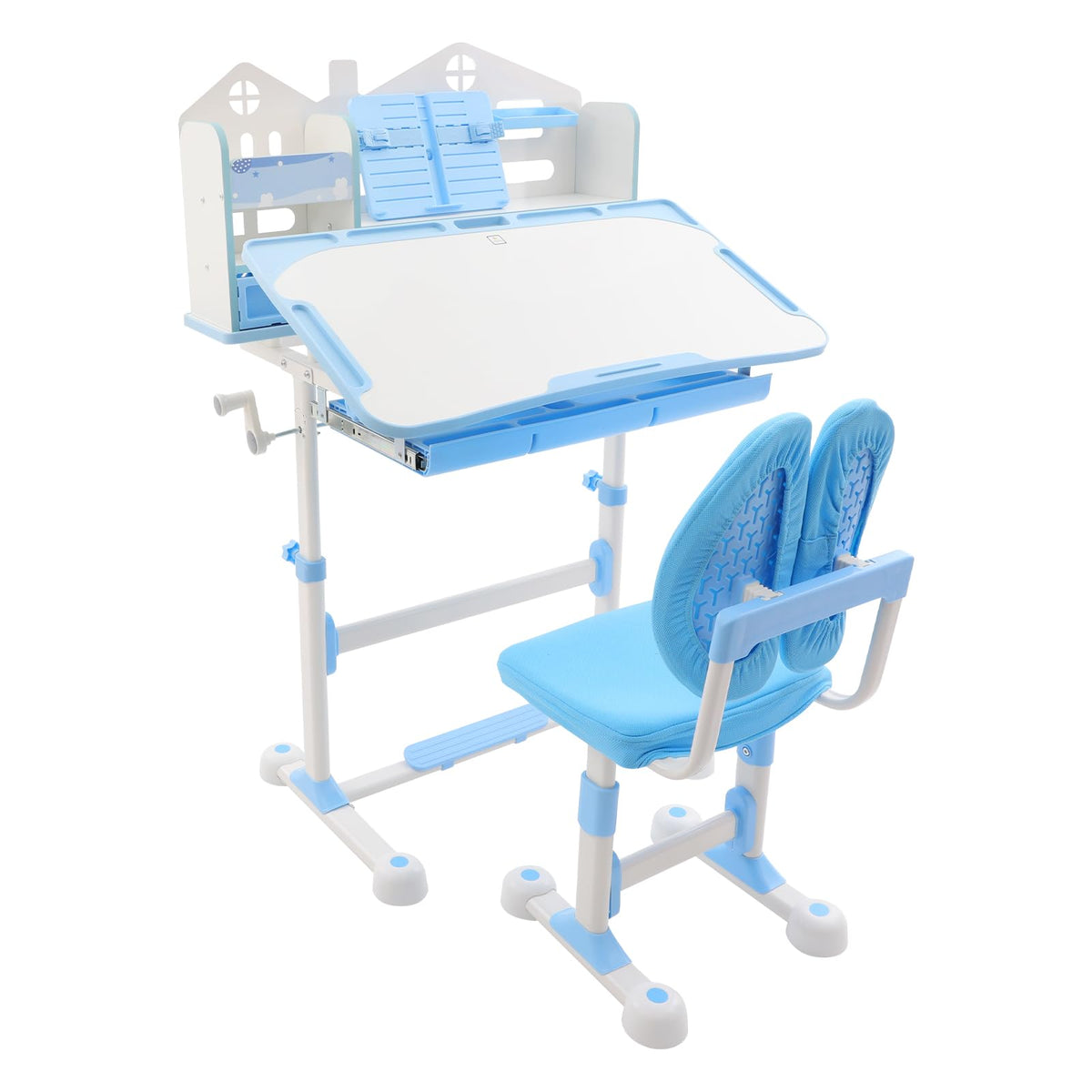 31.5'' Adjustable Kids Desk with Tilting Desktop & Bookshelf Hutch(Gray)