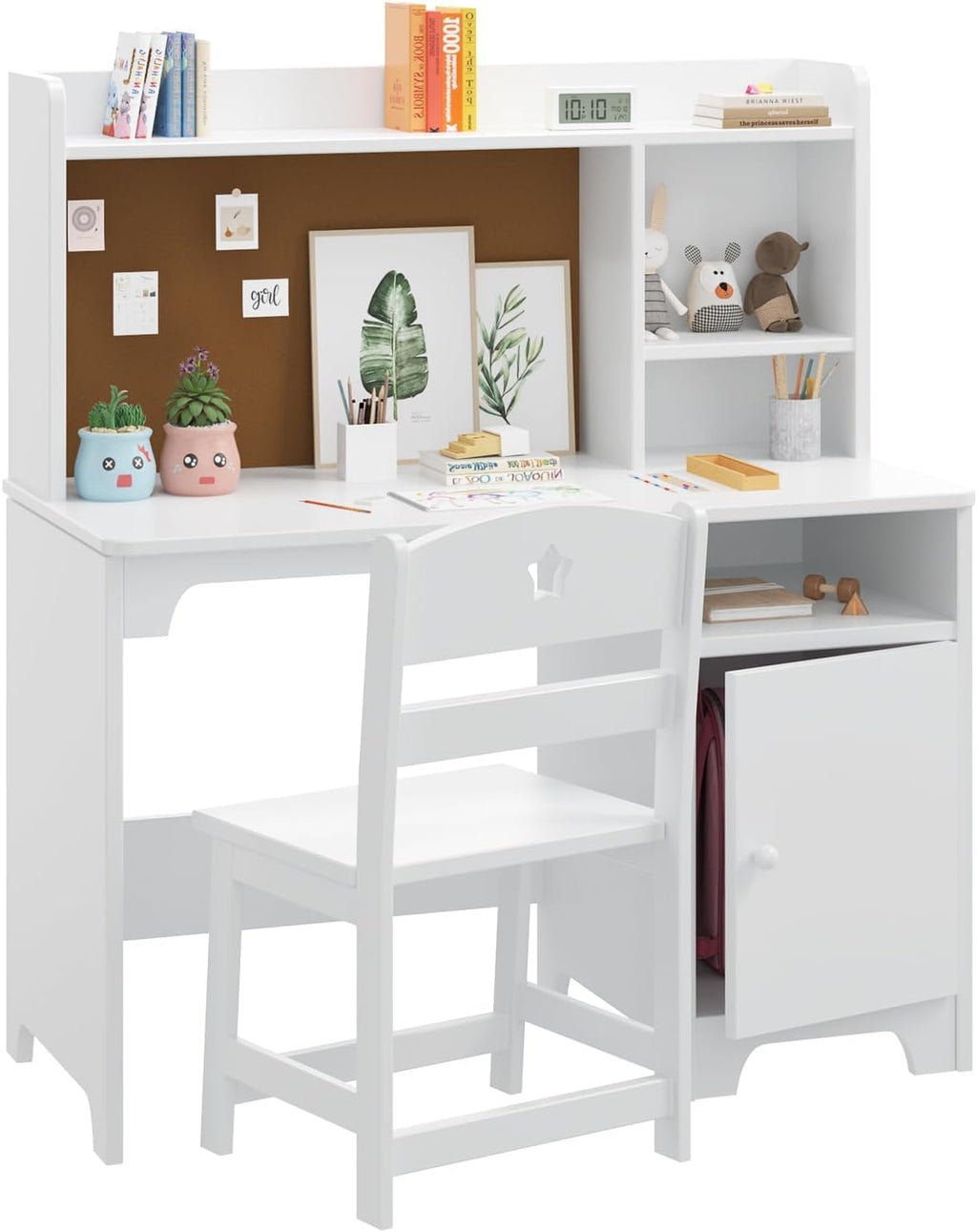 GarveeHome Kids Wooden Desk Chair Set Hutch Storage Workstation