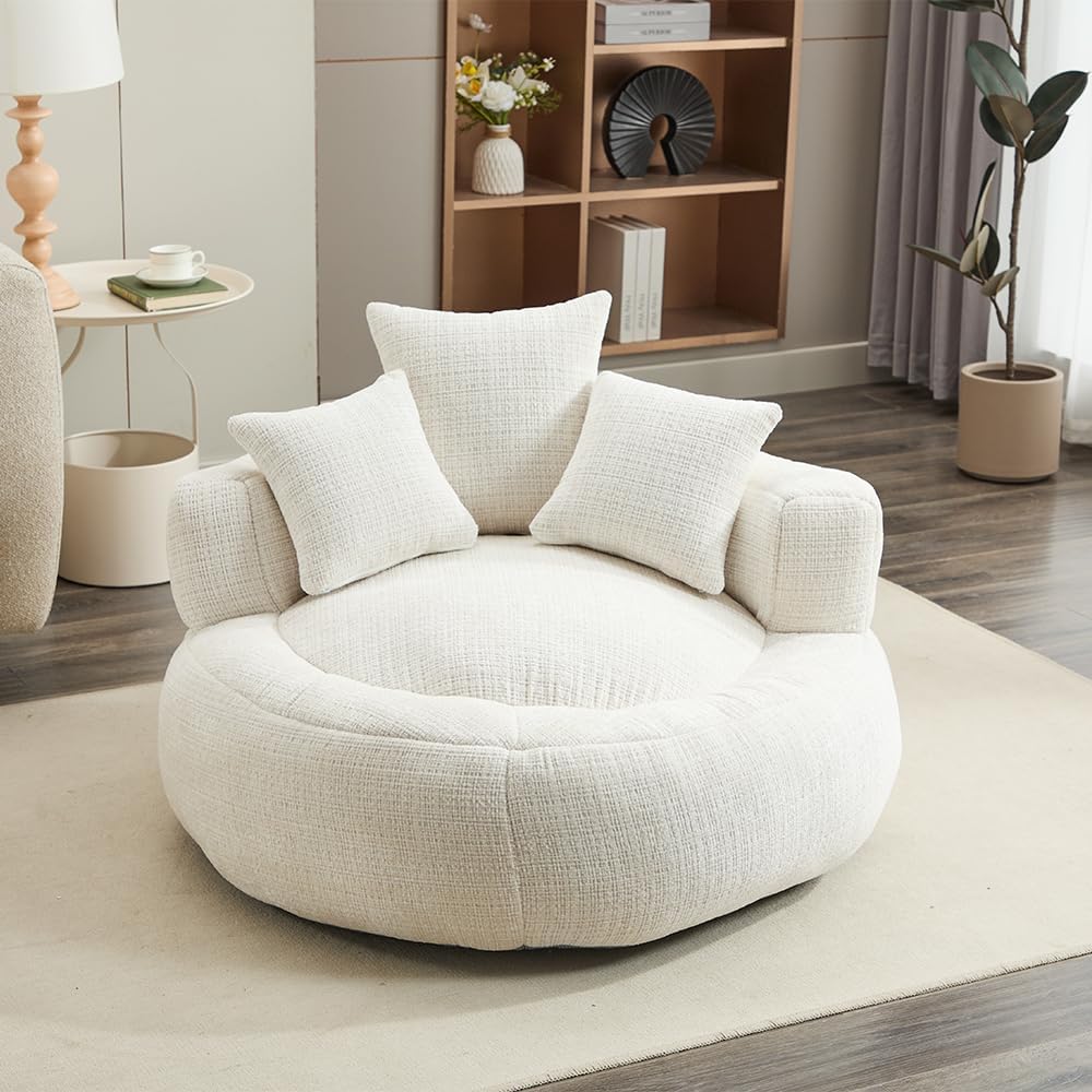 Bean Bag Chair with Pillows,No Assembly Boneless, Easy-Clean Round Beanbag