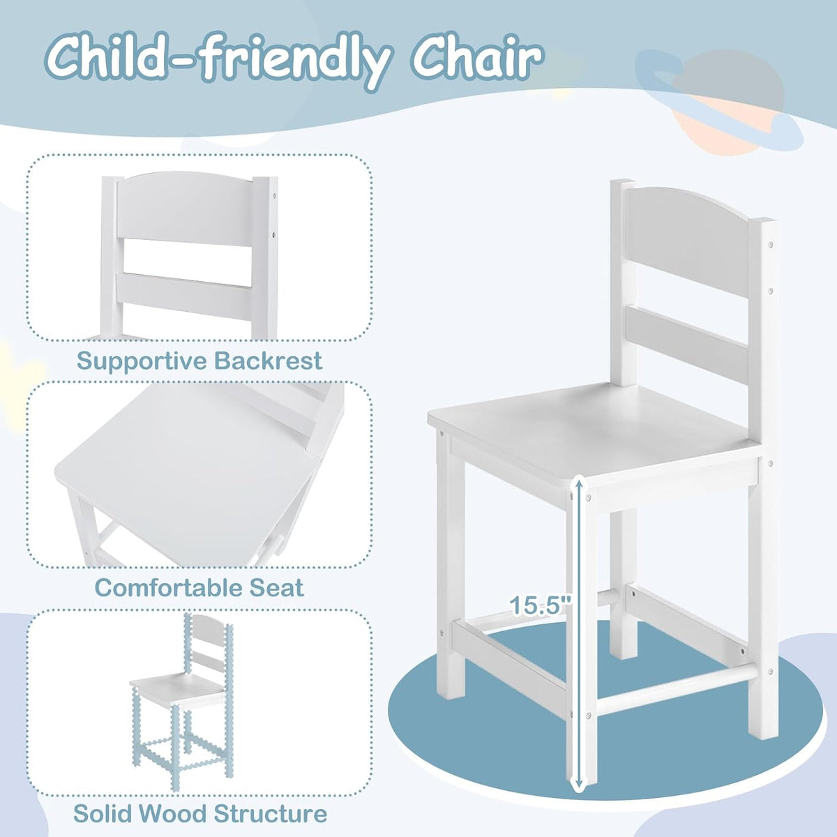 HONEY JOY Kids Desk and Chair Set, Wooden Children School Study Table and Chair w/Drawer, Storage Shelf & Cabinets, Student Computer Workstation Writing Desk for Bedroom, 3-8 Years Old (White)
