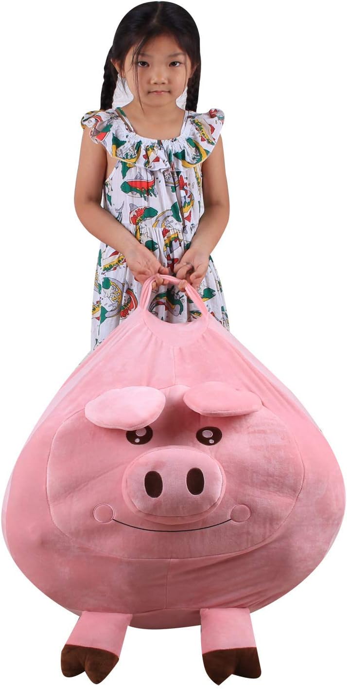 Stuffed Animal Storage Kids Bean Bag Storage Extra Large Kids Toy Organizer Plush Pouf Chair (Pig)